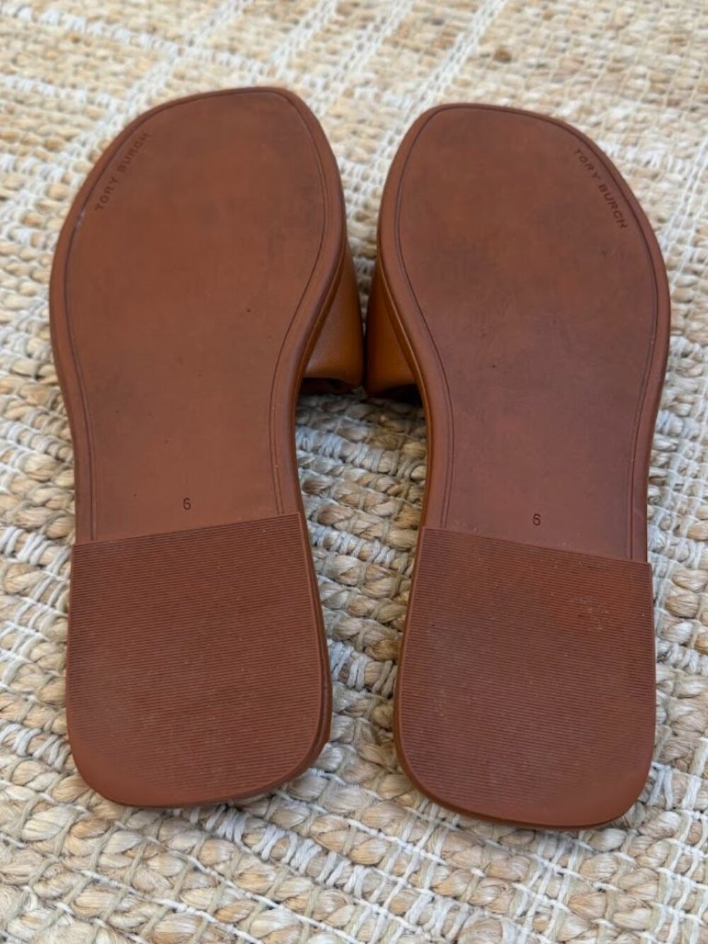 Tory Burch Logo Slide Sandals Brown Leather Size 6 - Picture 5 of 7
